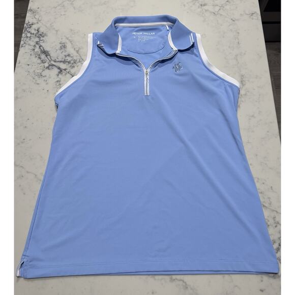 Peter Millar Women’s Sleeveless Golf Polo Shirt Blue Turtle L Large Zip UPF 50+ - Picture 1 of 8